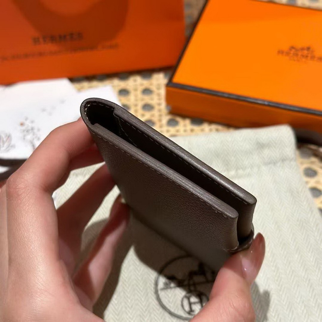 Hermes R.M.S. Card Holder Handmade In Evecolor Calfskin Leather Enamel Fittings Hardware ck18 Etoupe Grey - Image 12