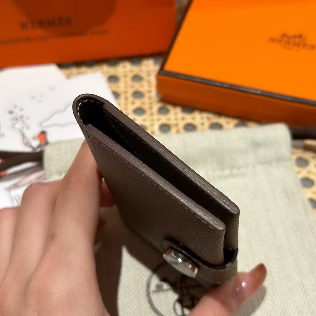 Hermes R.M.S. Card Holder Handmade In Evecolor Calfskin Leather Enamel Fittings Hardware ck18 Etoupe Grey - Image 11