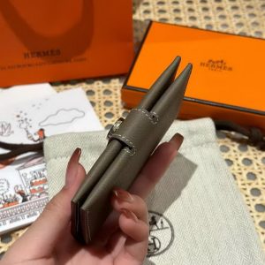 Hermes R.M.S. Card Holder Handmade In Evecolor Calfskin Leather Enamel Fittings Hardware ck18 Etoupe Grey - Image 10