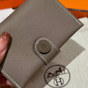 Hermes R.M.S. Card Holder Handmade In Evecolor Calfskin Leather Enamel Fittings Hardware ck18 Etoupe Grey - Image 6