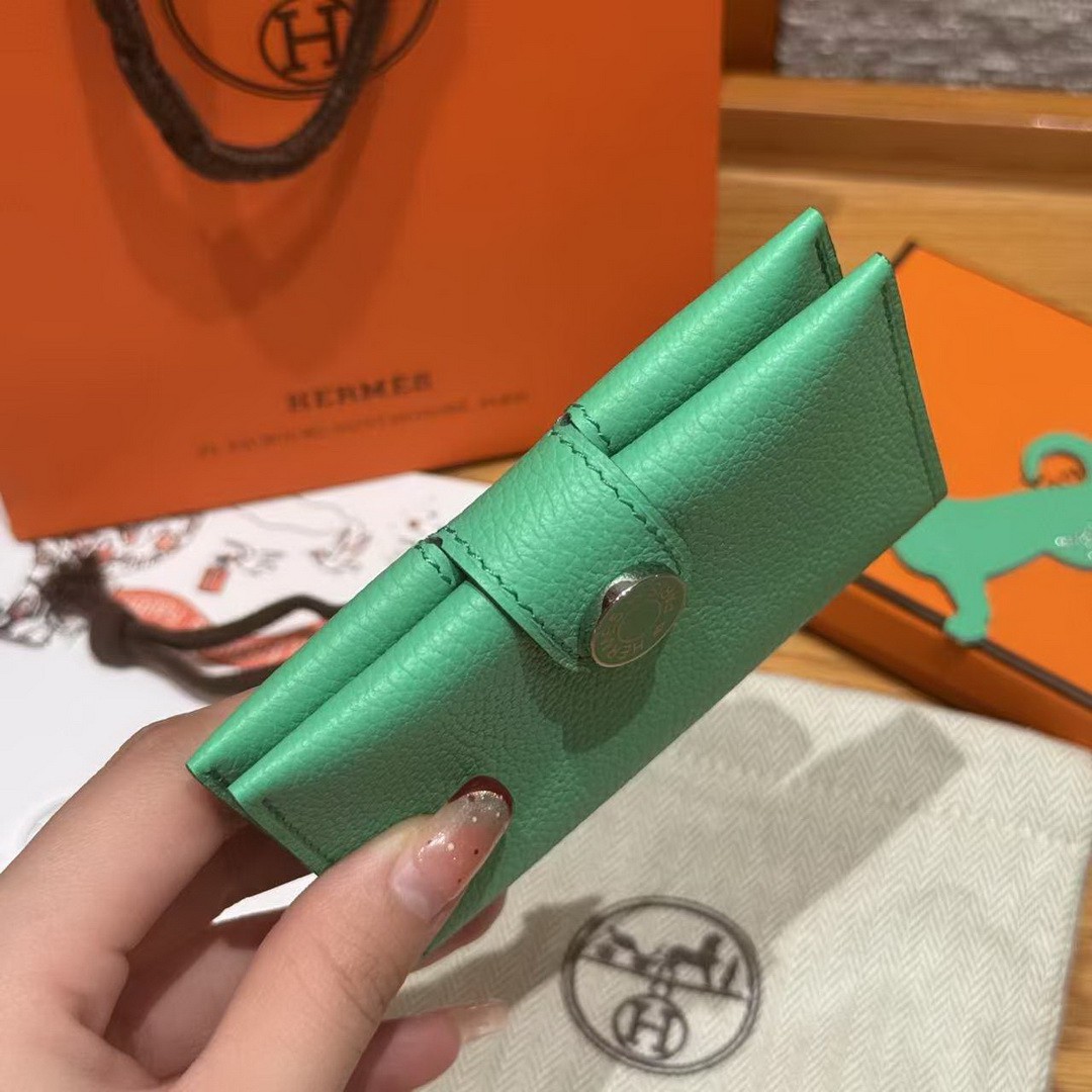 Hermes R.M.S. Card Holder Handmade In Evecolor Calfskin Leather Enamel Fittings Hardware 9D Jaune Ambre 0T Vert Comics - Image 15