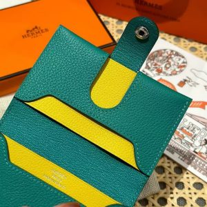 Hermes R.M.S. Card Holder Handmade In Evecolor Calfskin Leather Enamel Fittings Hardware 6u Vert D'Eau 9o Jaune De Naples - Image 5