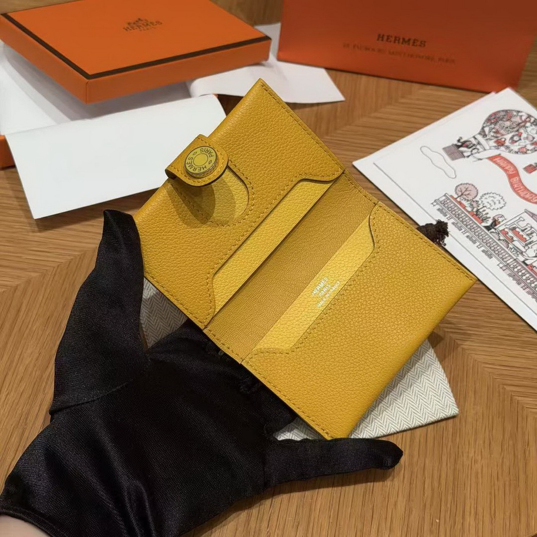 Hermes R.M.S. Card Holder Handmade In Evecolor Calfskin Leather Enamel Fittings Hardware 9D Jaune Ambre 9O Jaune Naples - Image 11