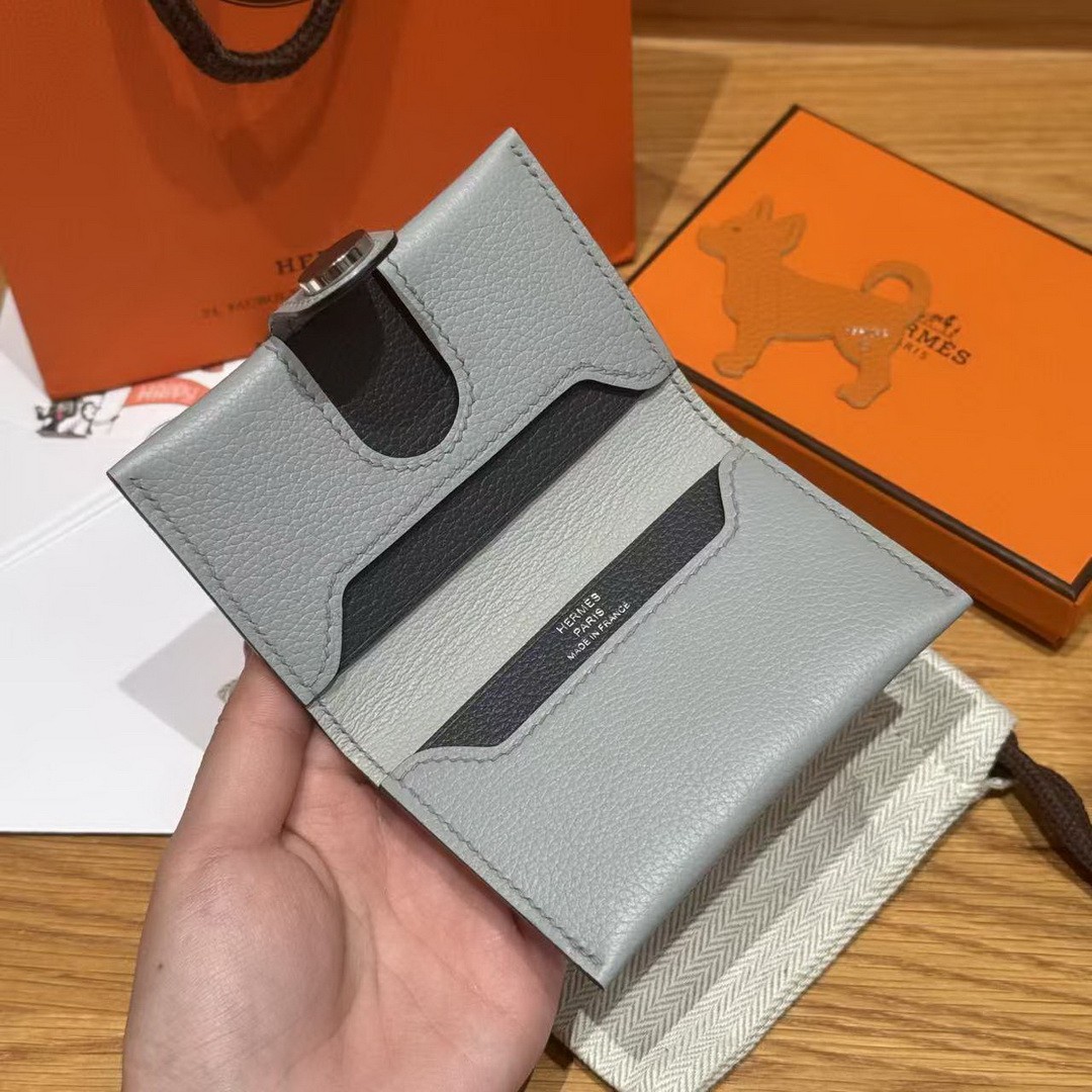 Hermes R.M.S. Card Holder Handmade In Evecolor Calfskin Leather Enamel Fittings Hardware 8U Blue Glacier 85 Ardoise - Image 13