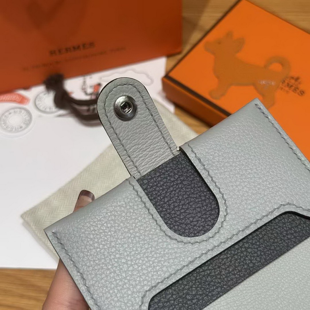 Hermes R.M.S. Card Holder Handmade In Evecolor Calfskin Leather Enamel Fittings Hardware 8U Blue Glacier 85 Ardoise - Image 8