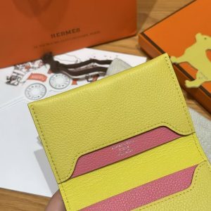Hermes R.M.S. Card Holder Handmade In Evecolor Calfskin Leather Enamel Fittings Hardware 9r Lime U5 Rose Lipstick - Image 9