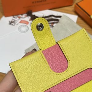 Hermes R.M.S. Card Holder Handmade In Evecolor Calfskin Leather Enamel Fittings Hardware 9r Lime U5 Rose Lipstick - Image 6