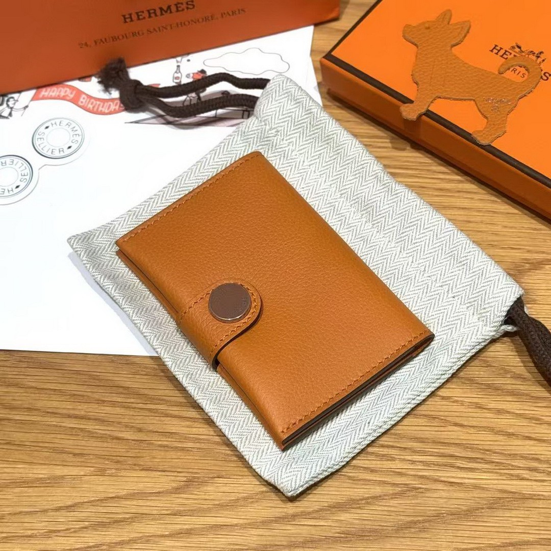 Hermes R.M.S. Card Holder Handmade In Evecolor Calfskin Leather Enamel Fittings Hardware i9 Apricot 37 Gold - Image 8