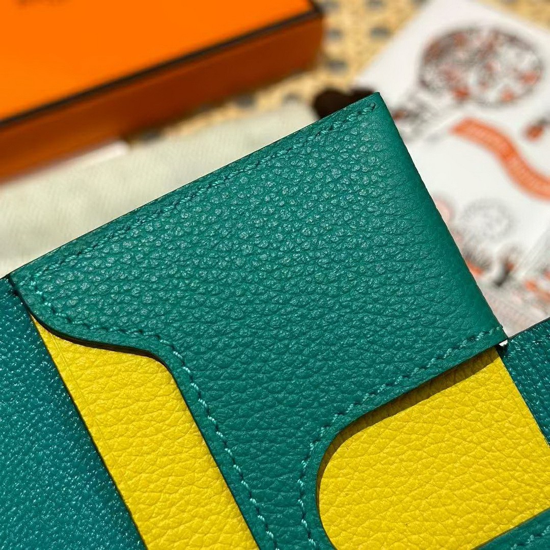 Hermes R.M.S. Card Holder Handmade In Evecolor Calfskin Leather Enamel Fittings Hardware 6u Vert D'Eau 9o Jaune De Naples - Image 3