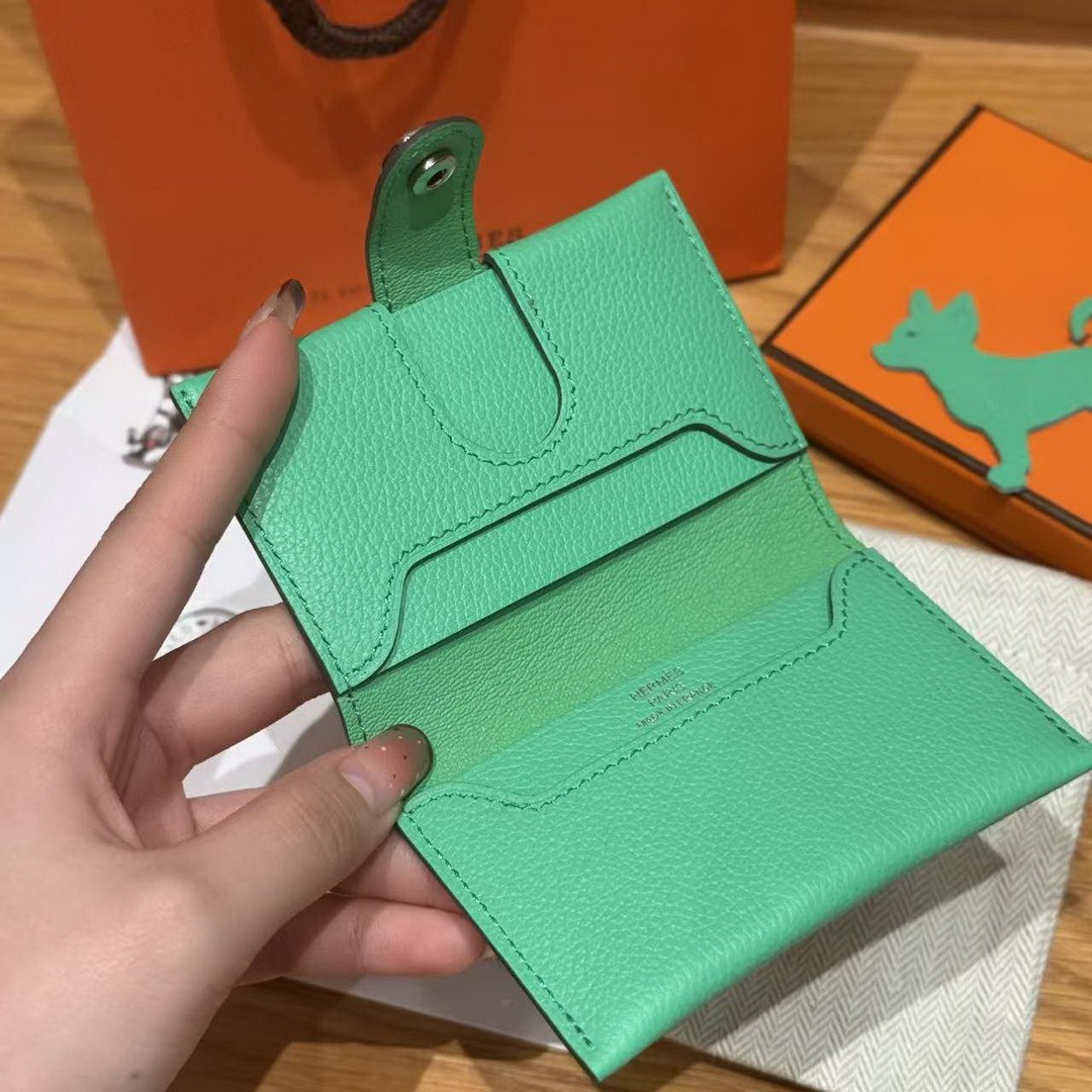 Hermes R.M.S. Card Holder Handmade In Evecolor Calfskin Leather Enamel Fittings Hardware 9D Jaune Ambre 0T Vert Comics - Image 13