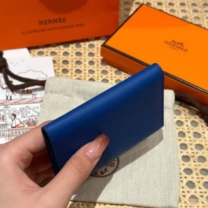 Hermes R.M.S. Card Holder Handmade In Evecolor Calfskin Leather Enamel Fittings Hardware 71 Bleu France 2Z Blue Nuit - Image 11