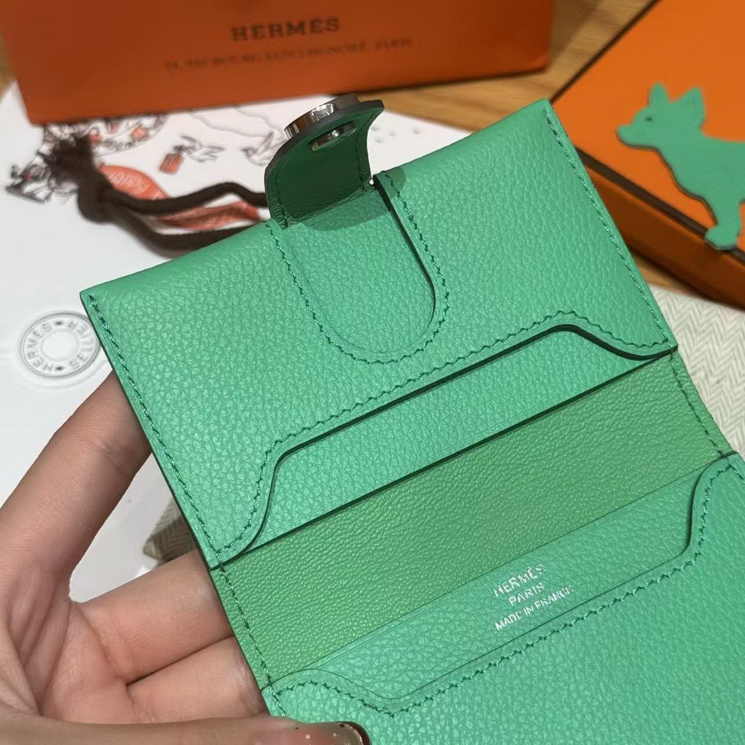 Hermes R.M.S. Card Holder Handmade In Evecolor Calfskin Leather Enamel Fittings Hardware 9D Jaune Ambre 0T Vert Comics - Image 9