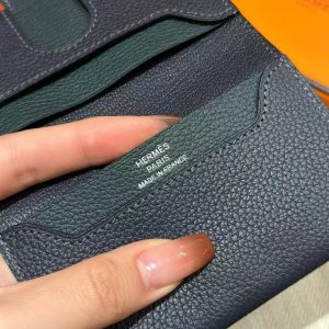 Hermes R.M.S. Card Holder Handmade In Evecolor Calfskin Leather Enamel Fittings Hardware 2Z Blue Nuit 1T Vert Titine - Image 6