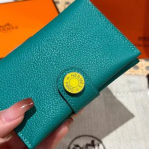 Hermes R.M.S. Card Holder Handmade In Evecolor Calfskin Leather Enamel Fittings Hardware 6u Vert D'Eau 9o Jaune De Naples - Image 6