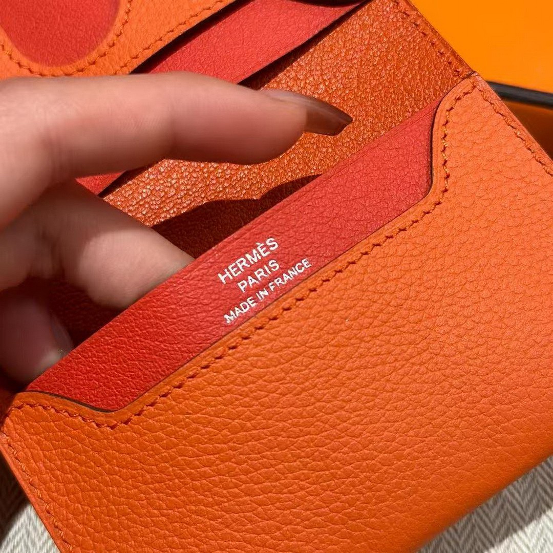 Hermes R.M.S. Card Holder Handmade In Evecolor Calfskin Leather Enamel Fittings Hardware 93 Orange 9J Feu Orange - Image 6