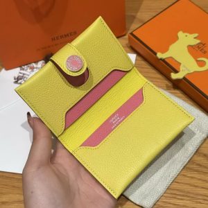 Hermes R.M.S. Card Holder Handmade In Evecolor Calfskin Leather Enamel Fittings Hardware 9r Lime U5 Rose Lipstick - Image 13