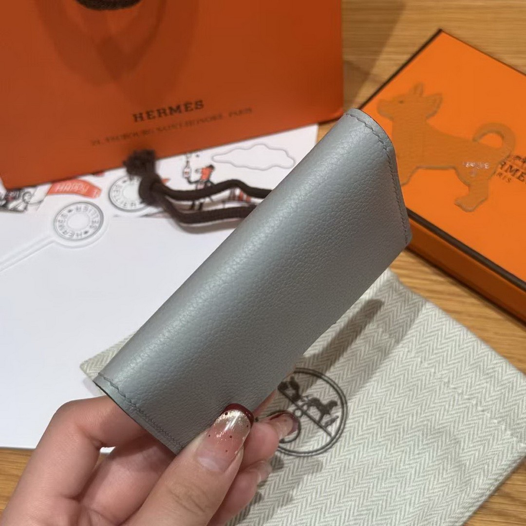Hermes R.M.S. Card Holder Handmade In Evecolor Calfskin Leather Enamel Fittings Hardware 8U Blue Glacier 85 Ardoise - Image 14