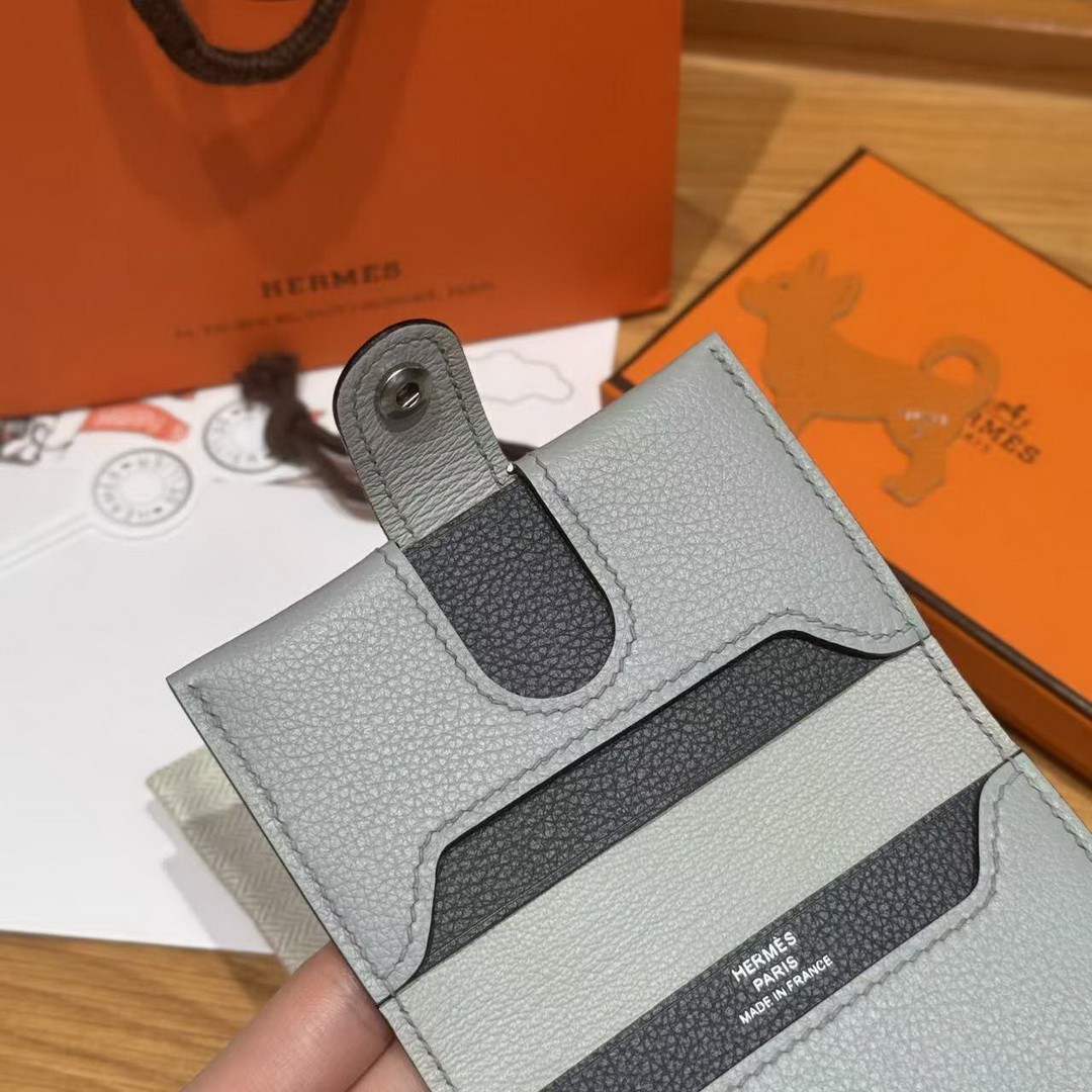 Hermes R.M.S. Card Holder Handmade In Evecolor Calfskin Leather Enamel Fittings Hardware 8U Blue Glacier 85 Ardoise - Image 9