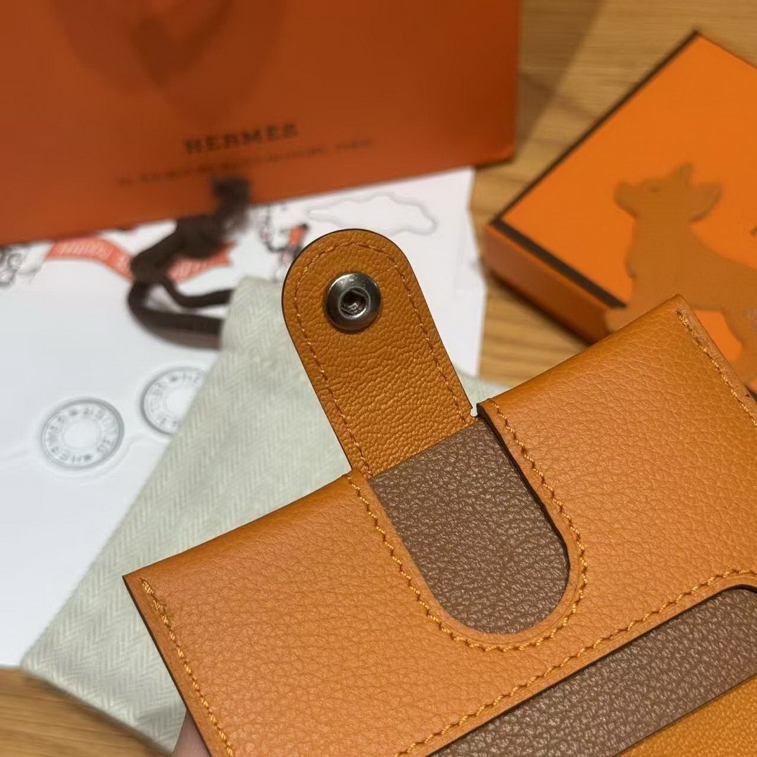 Hermes R.M.S. Card Holder Handmade In Evecolor Calfskin Leather Enamel Fittings Hardware i9 Apricot 37 Gold - Image 7