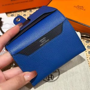 Hermes R.M.S. Card Holder Handmade In Evecolor Calfskin Leather Enamel Fittings Hardware 71 Bleu France 2Z Blue Nuit - Image 7