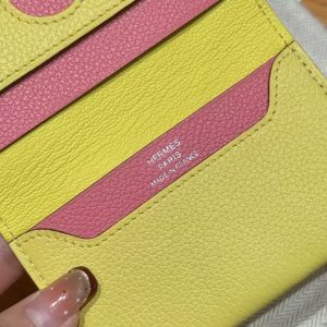Hermes R.M.S. Card Holder Handmade In Evecolor Calfskin Leather Enamel Fittings Hardware 9r Lime U5 Rose Lipstick - Image 12