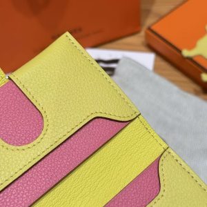Hermes R.M.S. Card Holder Handmade In Evecolor Calfskin Leather Enamel Fittings Hardware 9r Lime U5 Rose Lipstick - Image 7