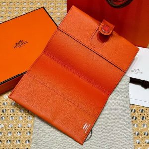 Hermes R.M.S. Passport Holder Handmade In Evecolor Calfskin Leather Enamel Fittings Hardware 9J Feu Orange - Image 6