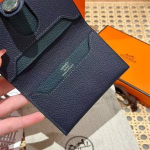 Hermes R.M.S. Card Holder Handmade In Evecolor Calfskin Leather Enamel Fittings Hardware 2Z Blue Nuit 1T Vert Titine - Image 7