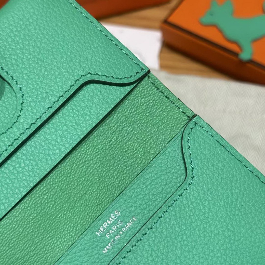 Hermes R.M.S. Card Holder Handmade In Evecolor Calfskin Leather Enamel Fittings Hardware 9D Jaune Ambre 0T Vert Comics - Image 7