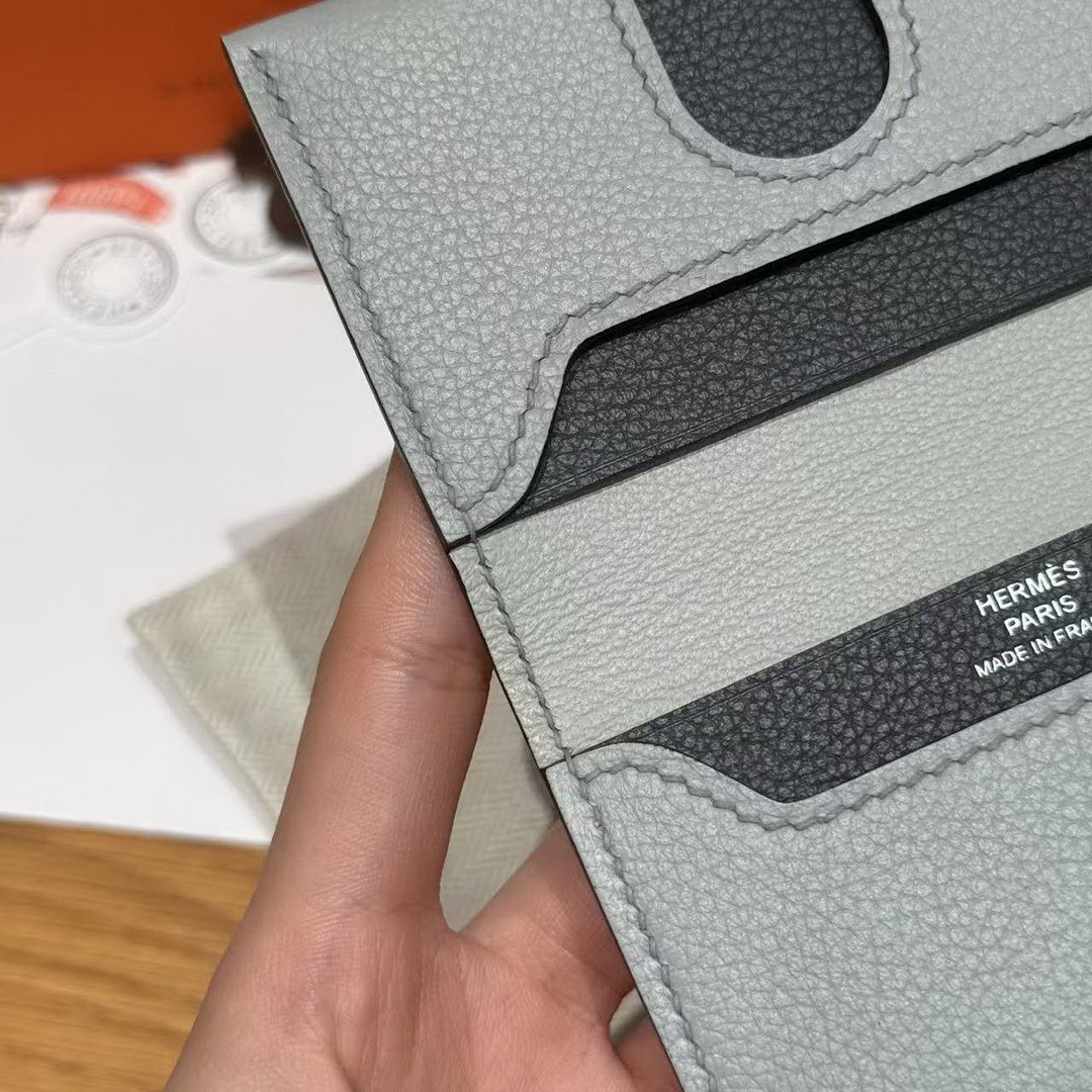 Hermes R.M.S. Card Holder Handmade In Evecolor Calfskin Leather Enamel Fittings Hardware 8U Blue Glacier 85 Ardoise - Image 5