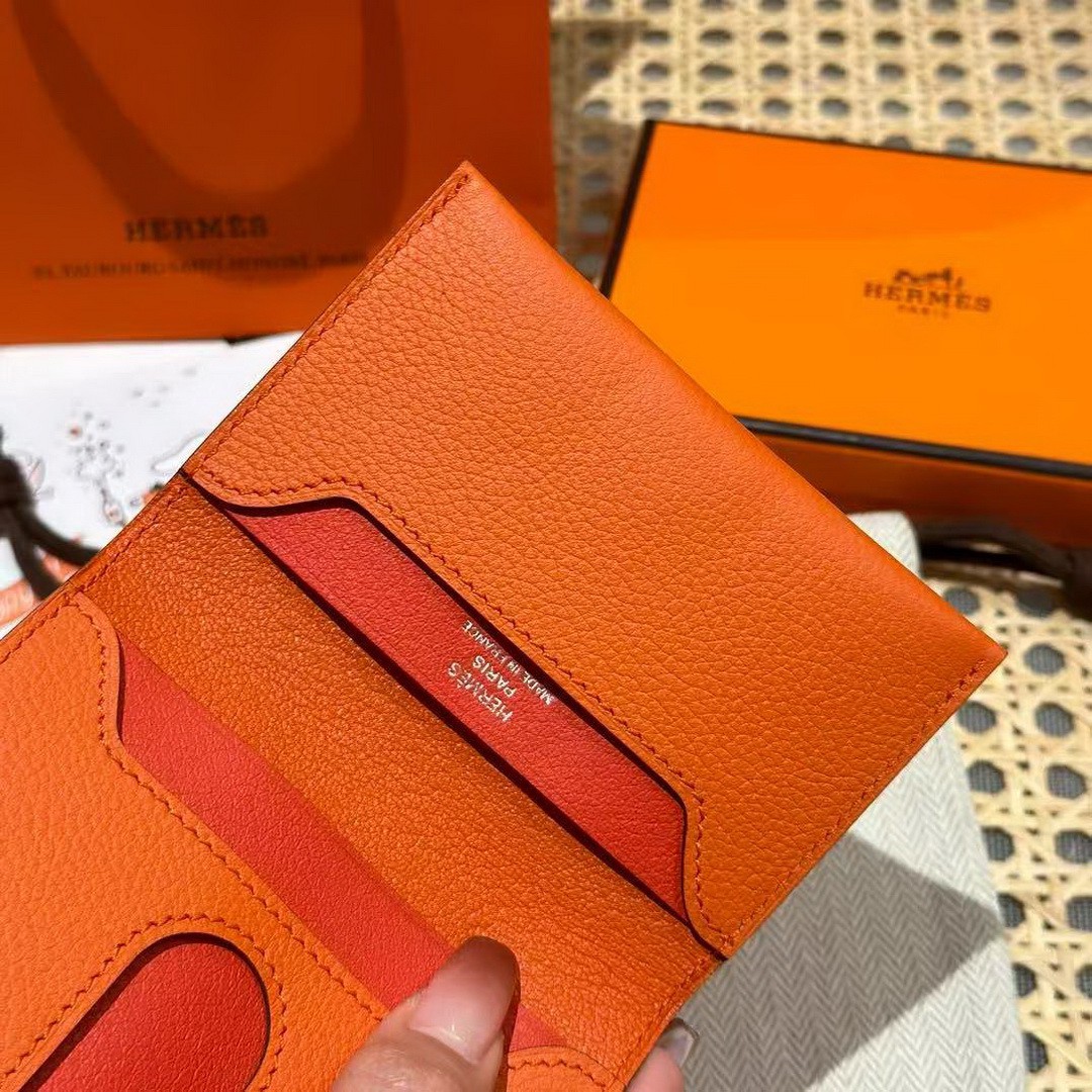 Hermes R.M.S. Card Holder Handmade In Evecolor Calfskin Leather Enamel Fittings Hardware 93 Orange 9J Feu Orange - Image 7