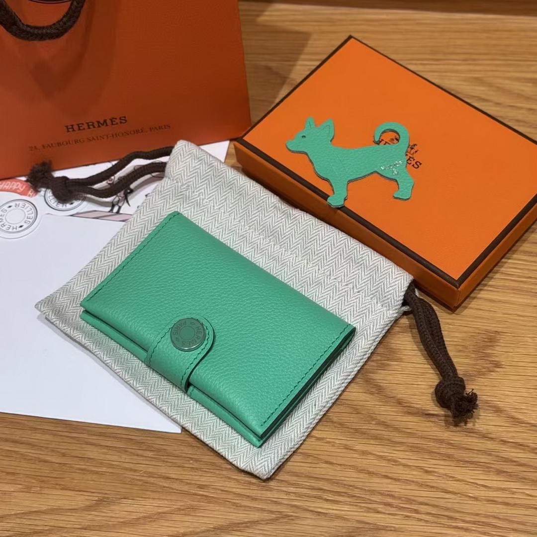 Hermes R.M.S. Card Holder Handmade In Evecolor Calfskin Leather Enamel Fittings Hardware 9D Jaune Ambre 0T Vert Comics - Image 10