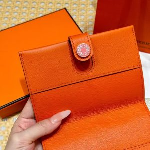 Hermes R.M.S. Passport Holder Handmade In Evecolor Calfskin Leather Enamel Fittings Hardware 9J Feu Orange - Image 5