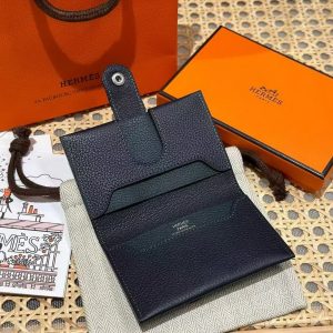 Hermes R.M.S. Card Holder Handmade In Evecolor Calfskin Leather Enamel Fittings Hardware 2Z Blue Nuit 1T Vert Titine - Image 9