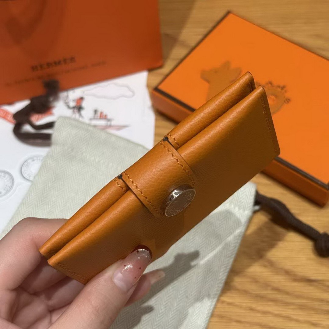 Hermes R.M.S. Card Holder Handmade In Evecolor Calfskin Leather Enamel Fittings Hardware i9 Apricot 37 Gold - Image 13