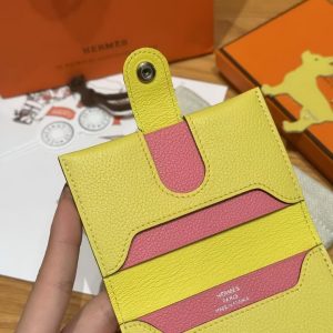 Hermes R.M.S. Card Holder Handmade In Evecolor Calfskin Leather Enamel Fittings Hardware 9r Lime U5 Rose Lipstick - Image 8