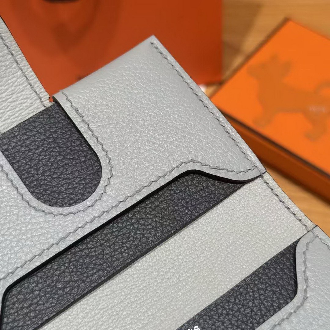 Hermes R.M.S. Card Holder Handmade In Evecolor Calfskin Leather Enamel Fittings Hardware 8U Blue Glacier 85 Ardoise - Image 4