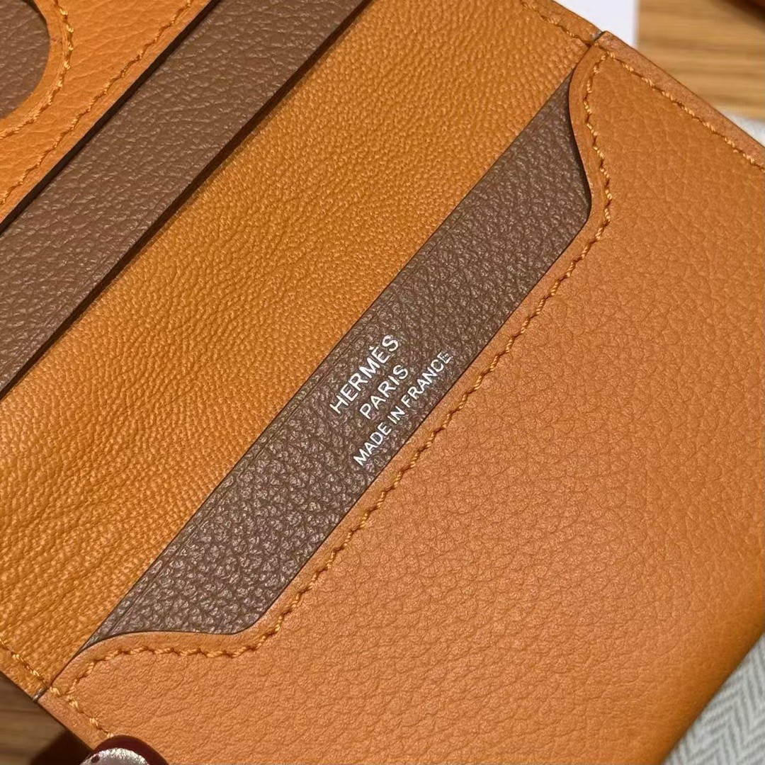 Hermes R.M.S. Card Holder Handmade In Evecolor Calfskin Leather Enamel Fittings Hardware i9 Apricot 37 Gold - Image 10