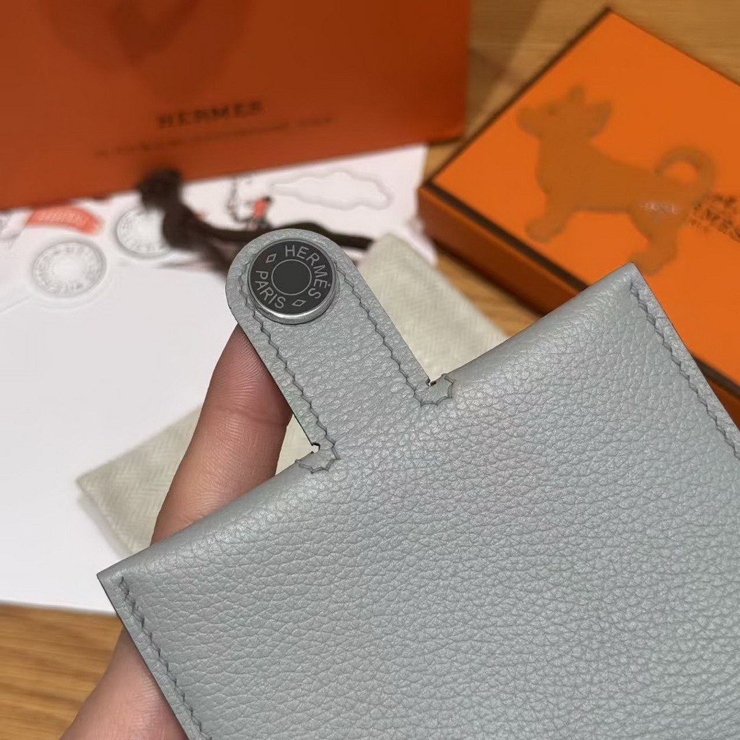 Hermes R.M.S. Card Holder Handmade In Evecolor Calfskin Leather Enamel Fittings Hardware 8U Blue Glacier 85 Ardoise - Image 7