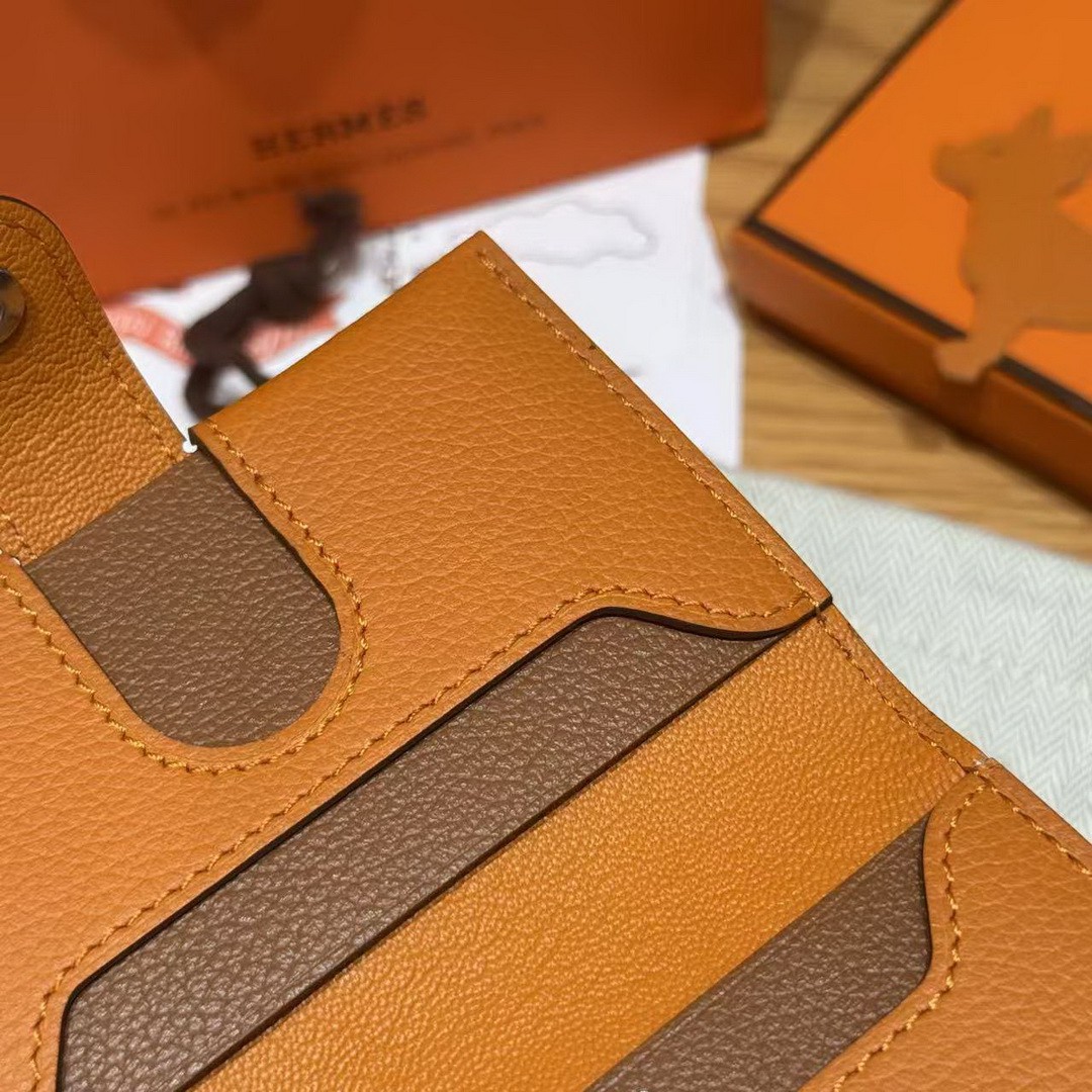 Hermes R.M.S. Card Holder Handmade In Evecolor Calfskin Leather Enamel Fittings Hardware i9 Apricot 37 Gold - Image 5