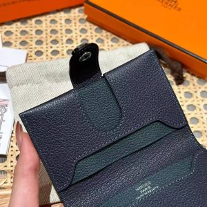 Hermes R.M.S. Card Holder Handmade In Evecolor Calfskin Leather Enamel Fittings Hardware 2Z Blue Nuit 1T Vert Titine - Image 8