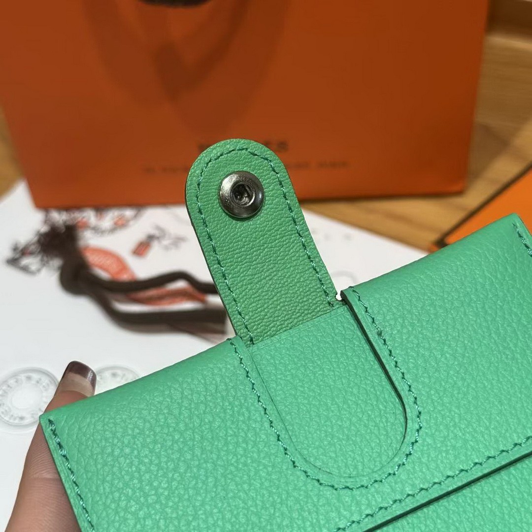 Hermes R.M.S. Card Holder Handmade In Evecolor Calfskin Leather Enamel Fittings Hardware 9D Jaune Ambre 0T Vert Comics - Image 6