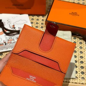 Hermes R.M.S. Card Holder Handmade In Evecolor Calfskin Leather Enamel Fittings Hardware 93 Orange 9J Feu Orange - Image 8