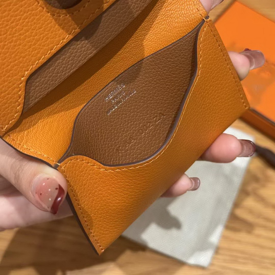 Hermes R.M.S. Card Holder Handmade In Evecolor Calfskin Leather Enamel Fittings Hardware i9 Apricot 37 Gold - Image 9