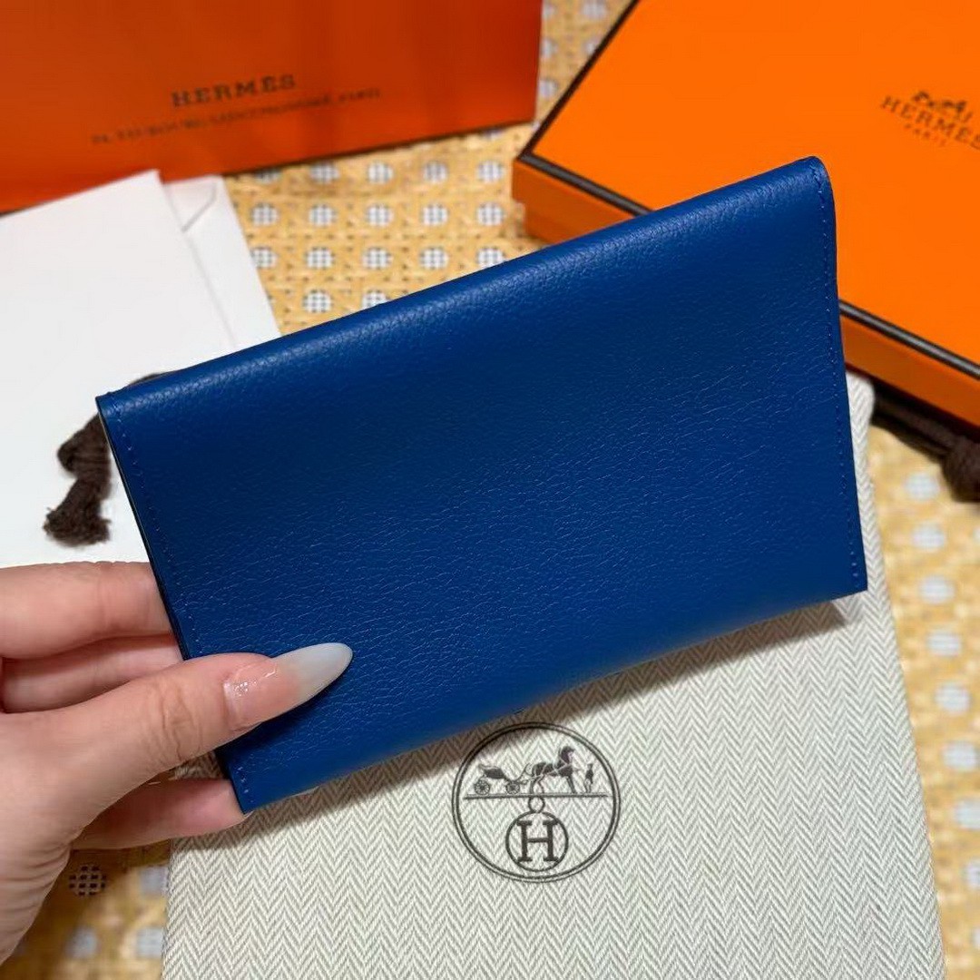 Hermes R.M.S. Passport Holder Handmade In Evecolor Calfskin Leather Enamel Fittings Hardware 71 Bleu France - Image 7