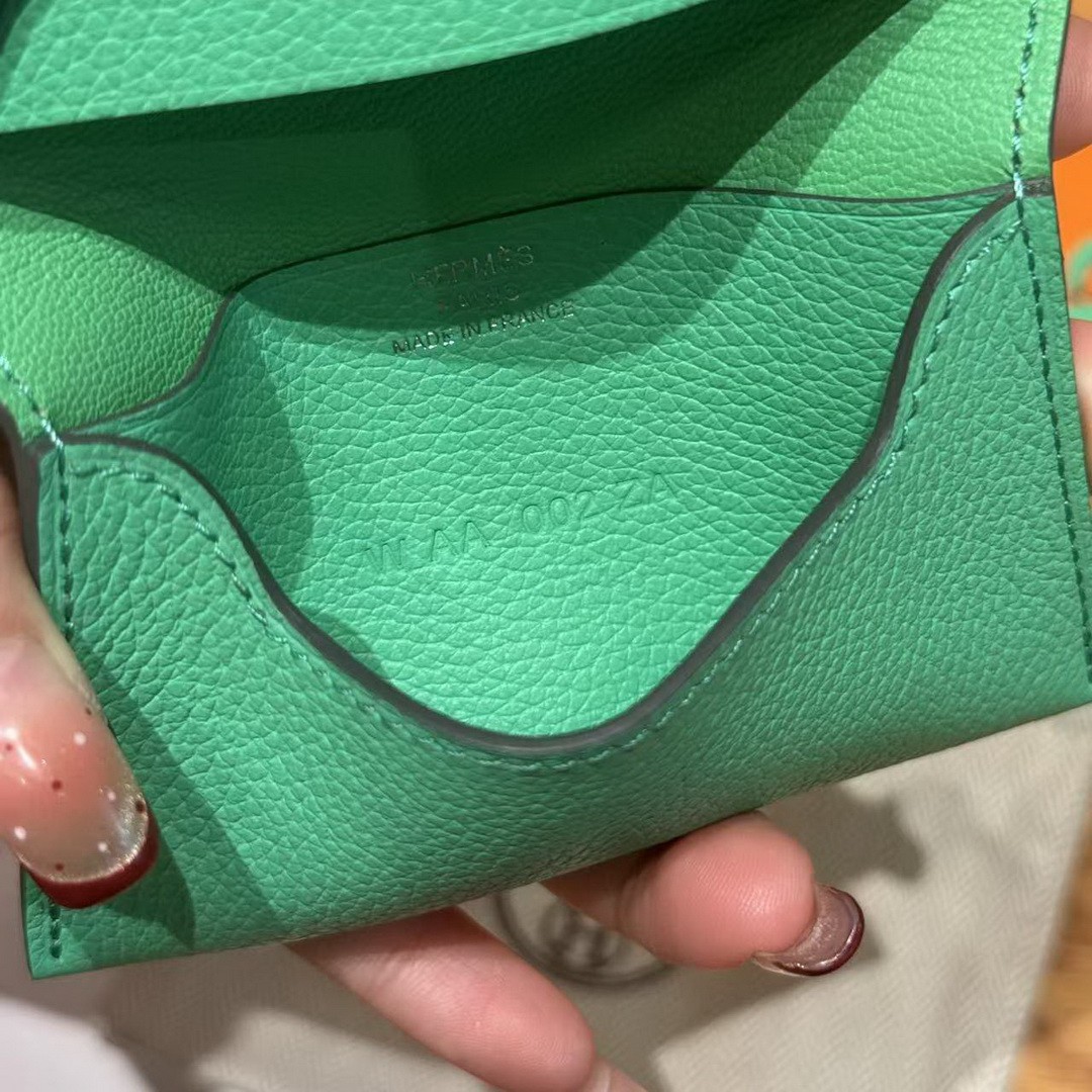 Hermes R.M.S. Card Holder Handmade In Evecolor Calfskin Leather Enamel Fittings Hardware 9D Jaune Ambre 0T Vert Comics - Image 12