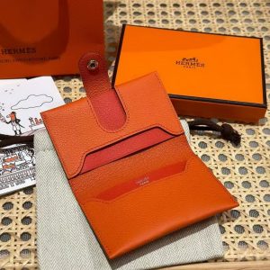 Hermes R.M.S. Card Holder Handmade In Evecolor Calfskin Leather Enamel Fittings Hardware 93 Orange 9J Feu Orange - Image 9