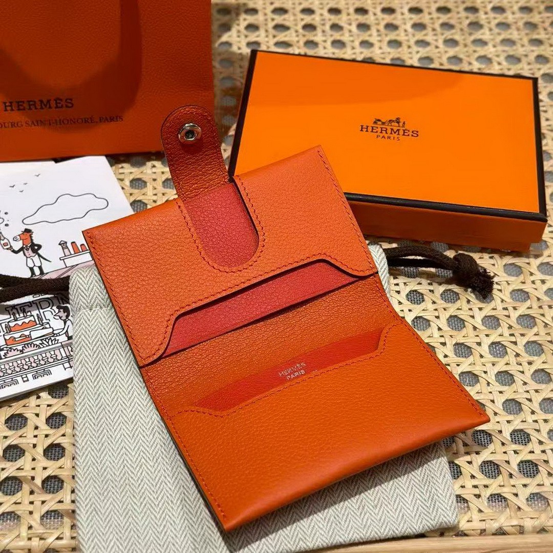 Hermes R.M.S. Card Holder Handmade In Evecolor Calfskin Leather Enamel Fittings Hardware 93 Orange 9J Feu Orange - Image 9