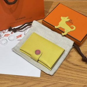 Hermes R.M.S. Card Holder Handmade In Evecolor Calfskin Leather Enamel Fittings Hardware 9r Lime U5 Rose Lipstick - Image 10