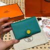 Hermes R.M.S. Card Holder Handmade In Evecolor Calfskin Leather Enamel Fittings Hardware 6u Vert D'Eau 9o Jaune De Naples